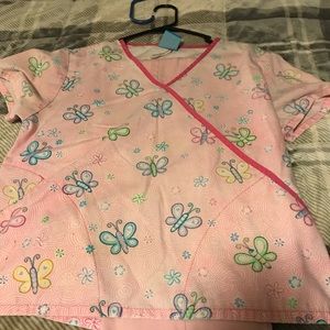 Light pink Scrub set with dragonflies /butterflies